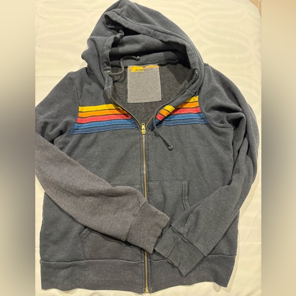 Unisex Aviator Nation 5 Stripe Zip Hoodie in navy Size Medium - Picture 5 of 11